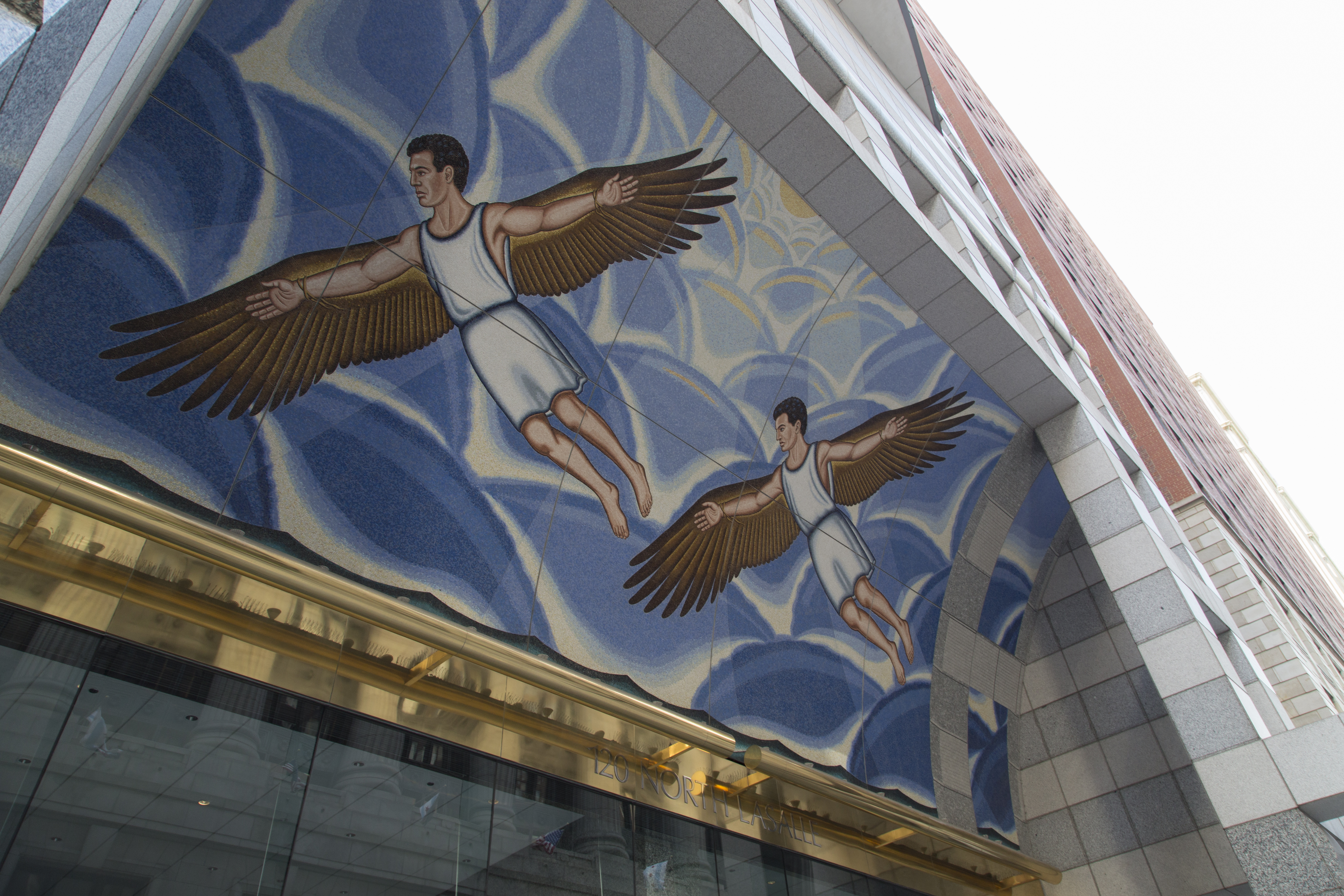 View upward of the mural and Muntz Metal architectural features