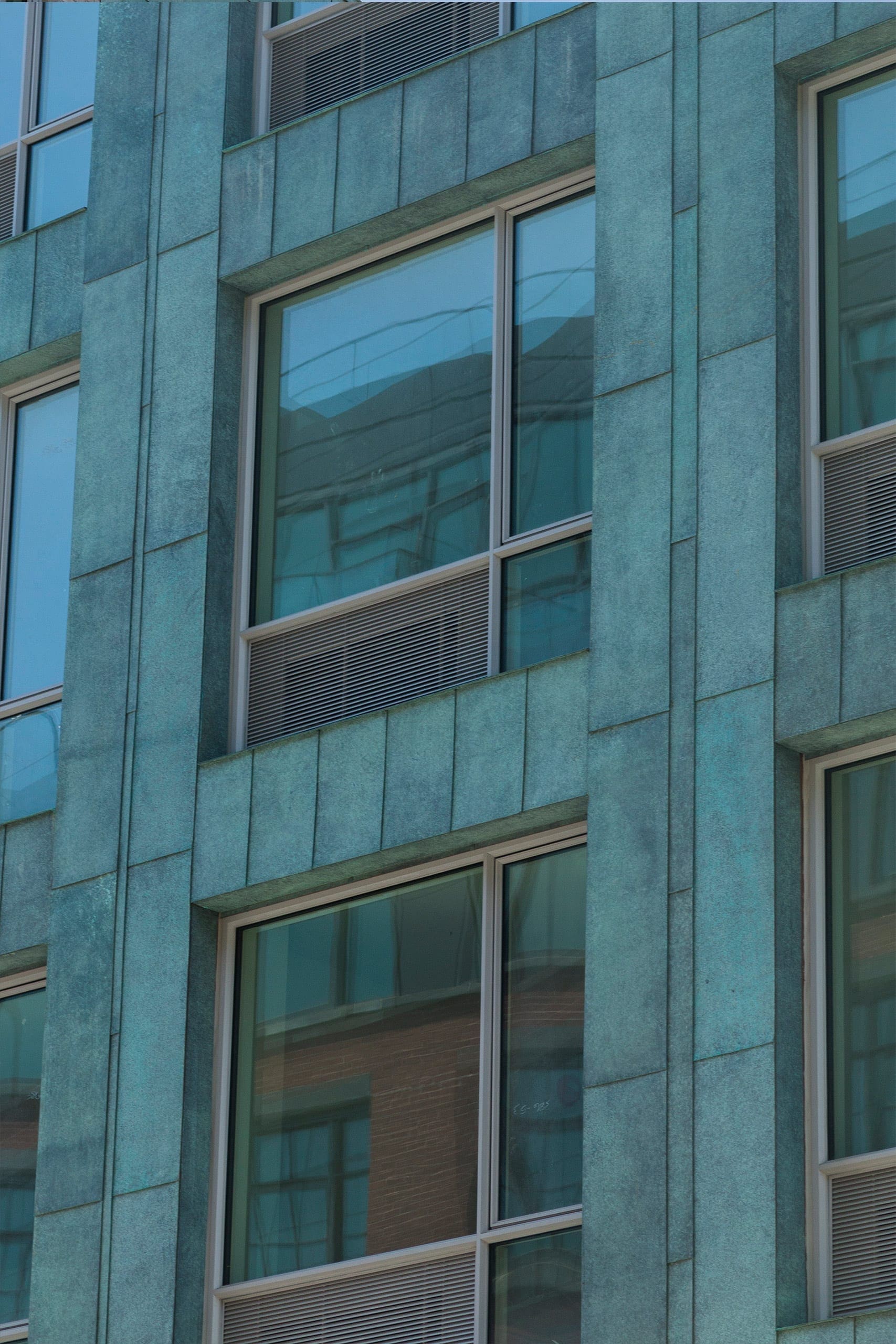 Detail of the antique copper patina in Brooklyn, New York.