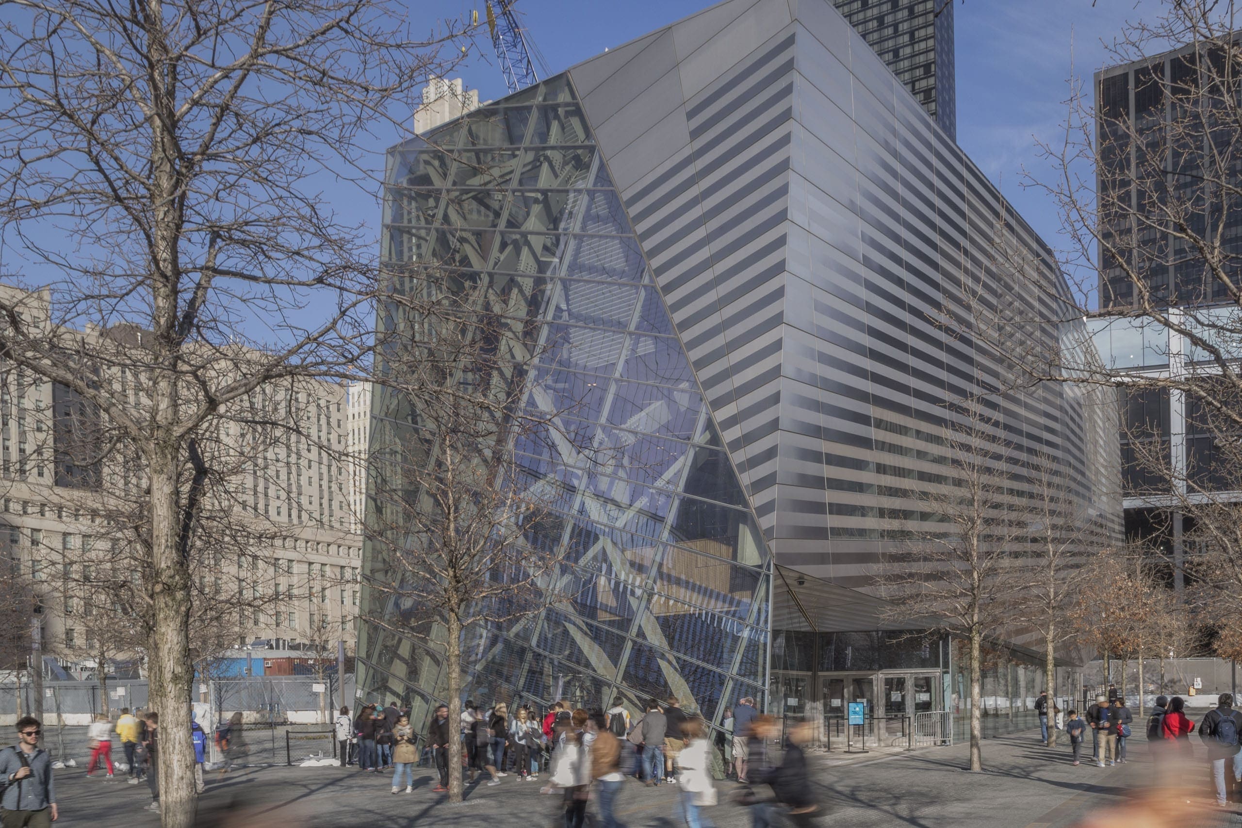 Striating stainless steel panel system used on the 911 Museum facade.