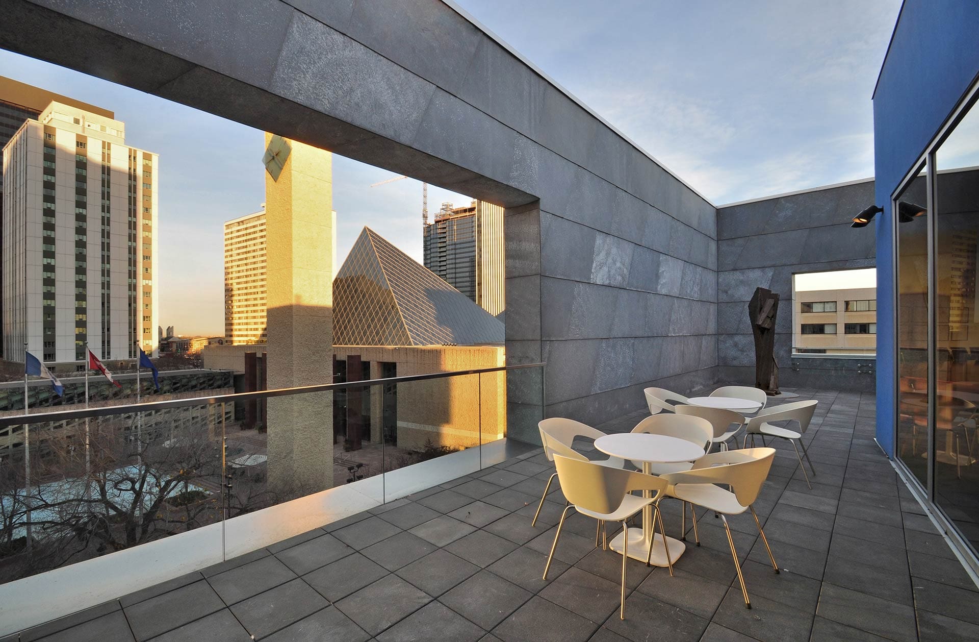 Preweathered Zinc Patina used on the interior and exterior wall faces.
