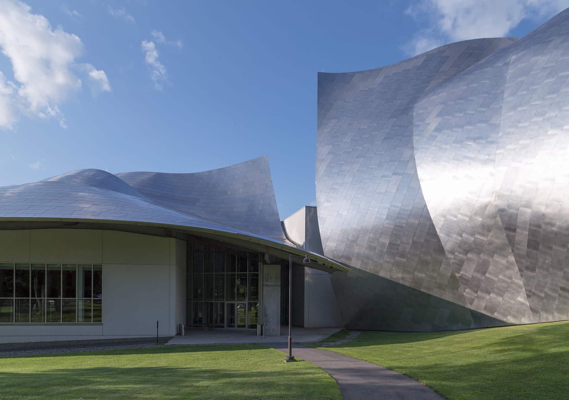 Photo of the south entrance of the Richard B. Fisher Center at Bard College.