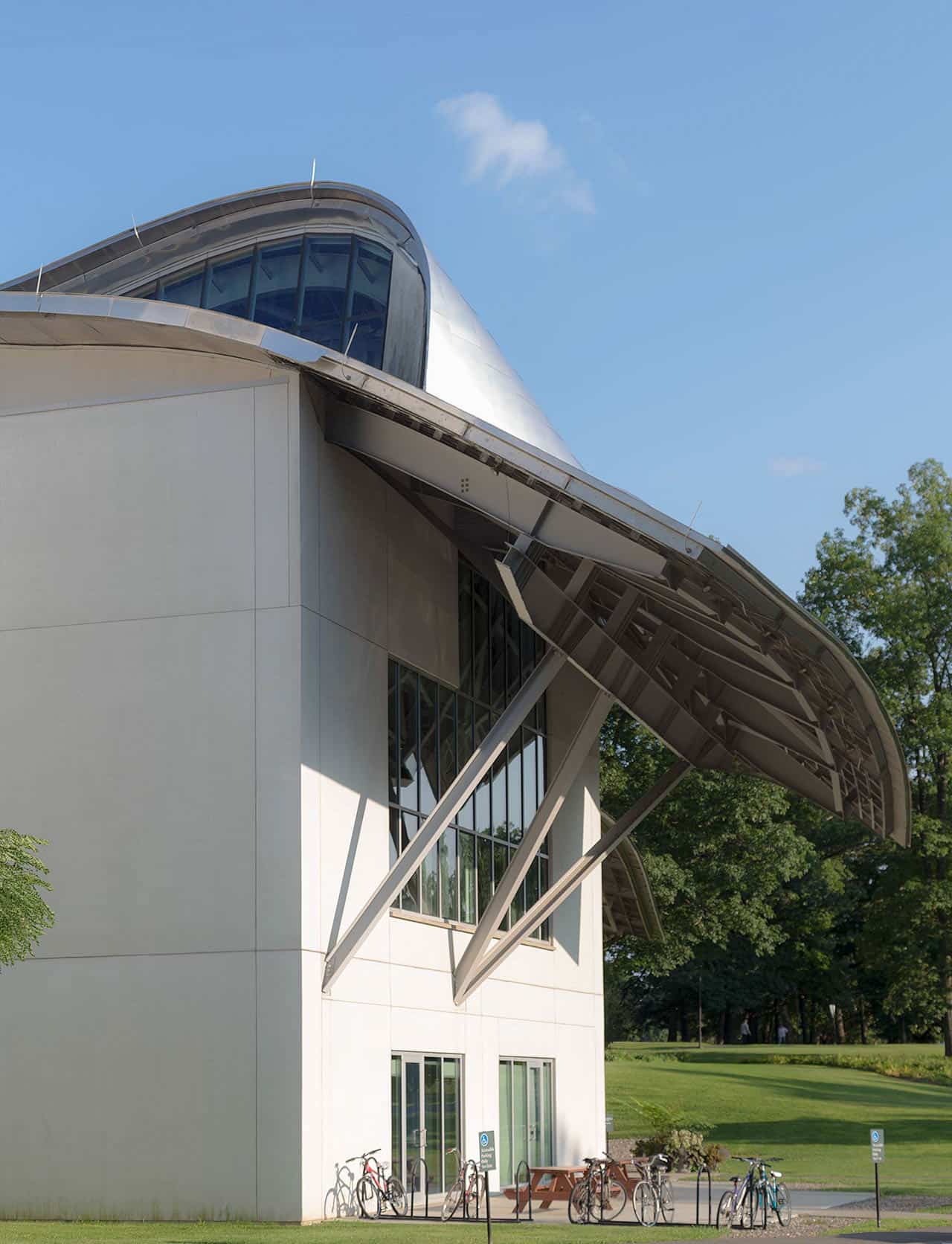 Photographs of the Fisher Center building and landscape.