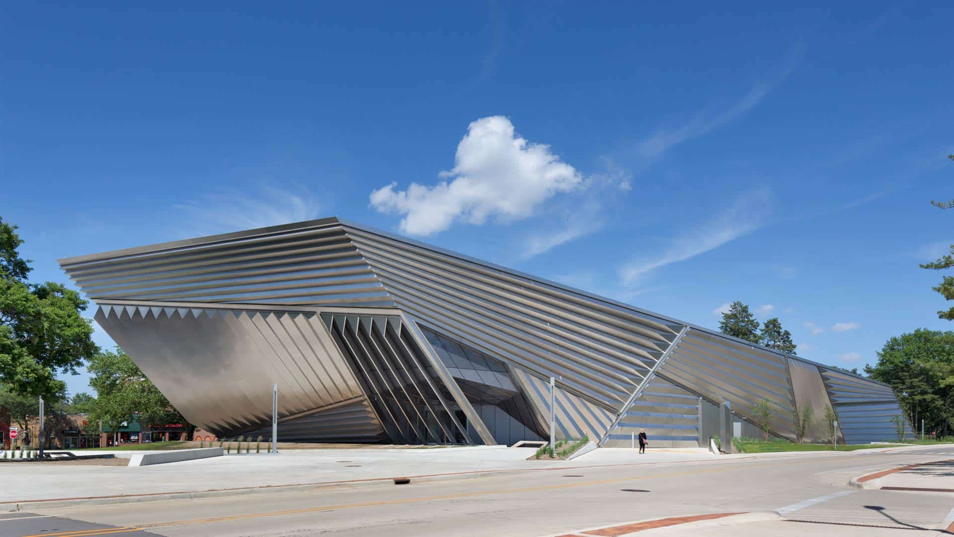 Reflective metal, viewed from southwest of the Broad Museum.