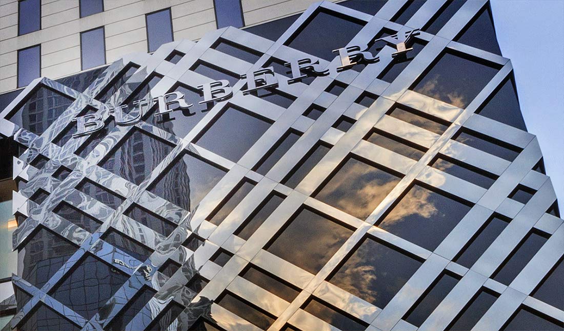 Detail of the Burberry facade in Chicago.