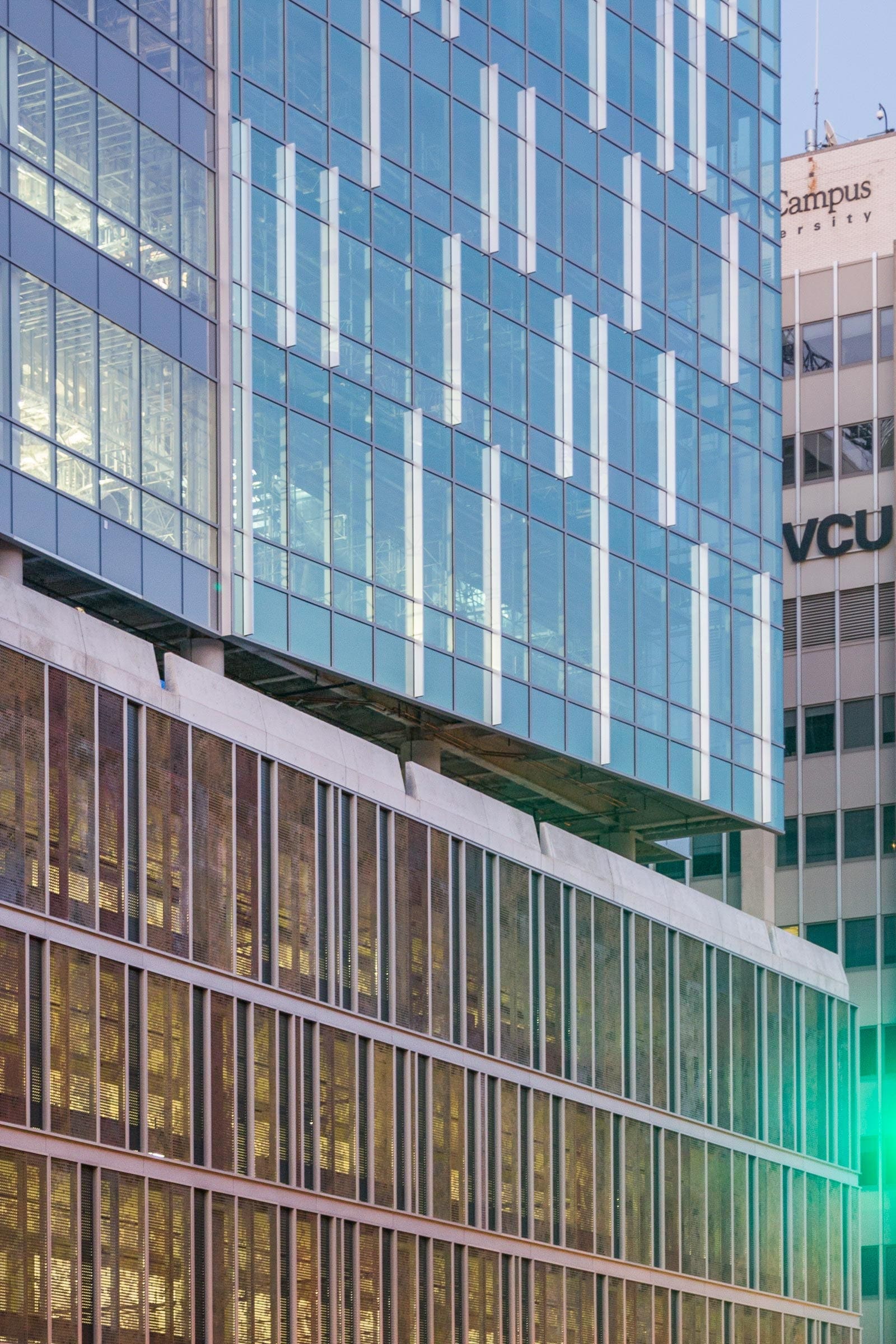 Dusk at the Children's Hospital of Richmond Pavilion.