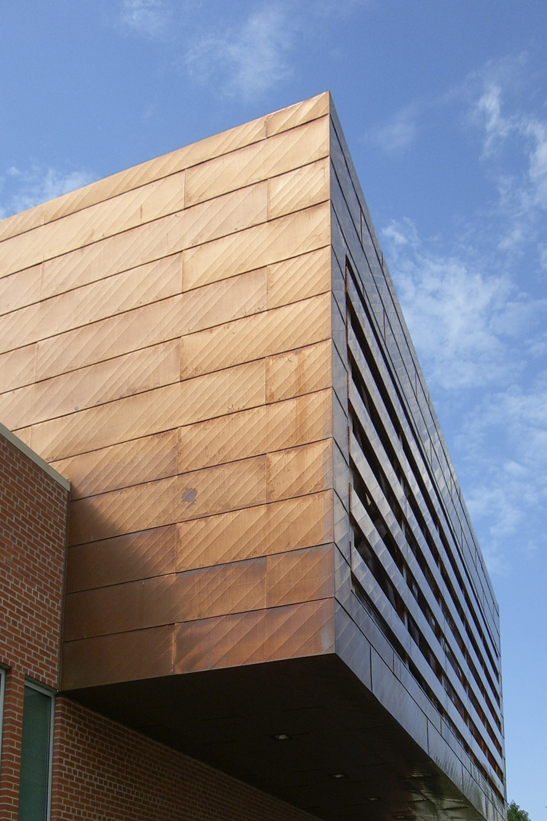 East elevation of the Dodge Building's copper facade, shortly after installation