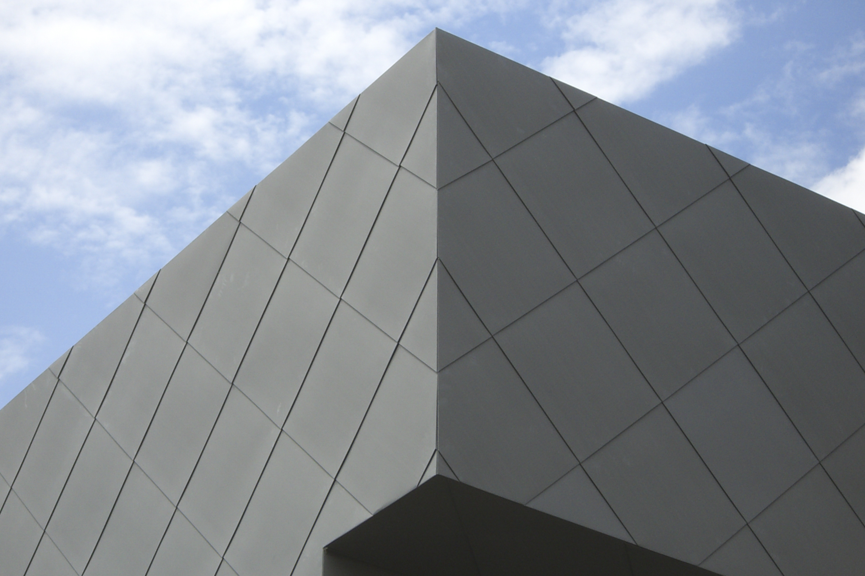 Corner detail of the zinc facade on the Dodge Painting Building at KCAI