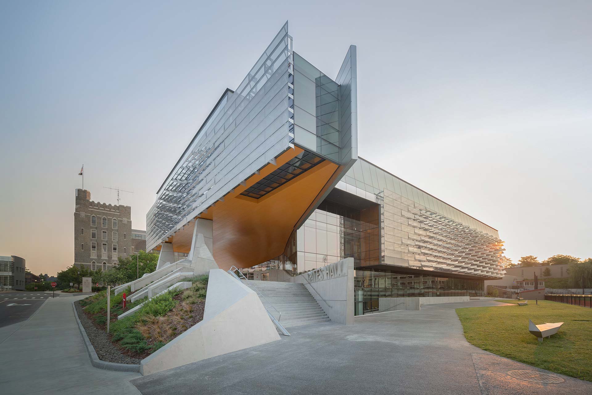 Photograph of the Gates Hall main entrance and soffit system.