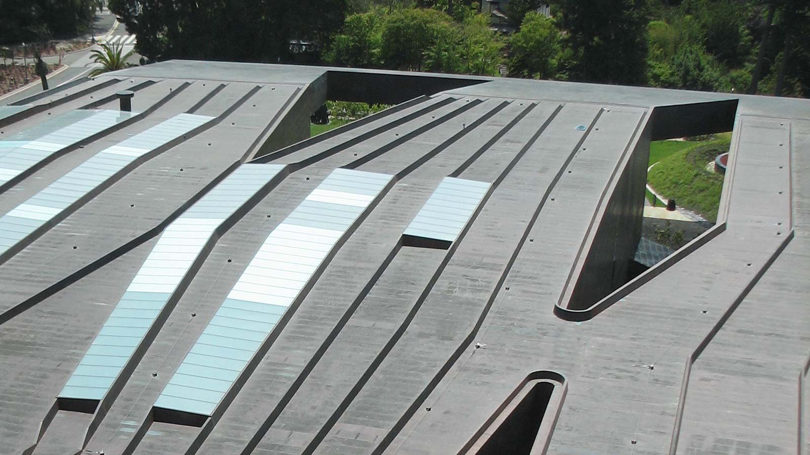 Aerial view of the de Young Museum roof.