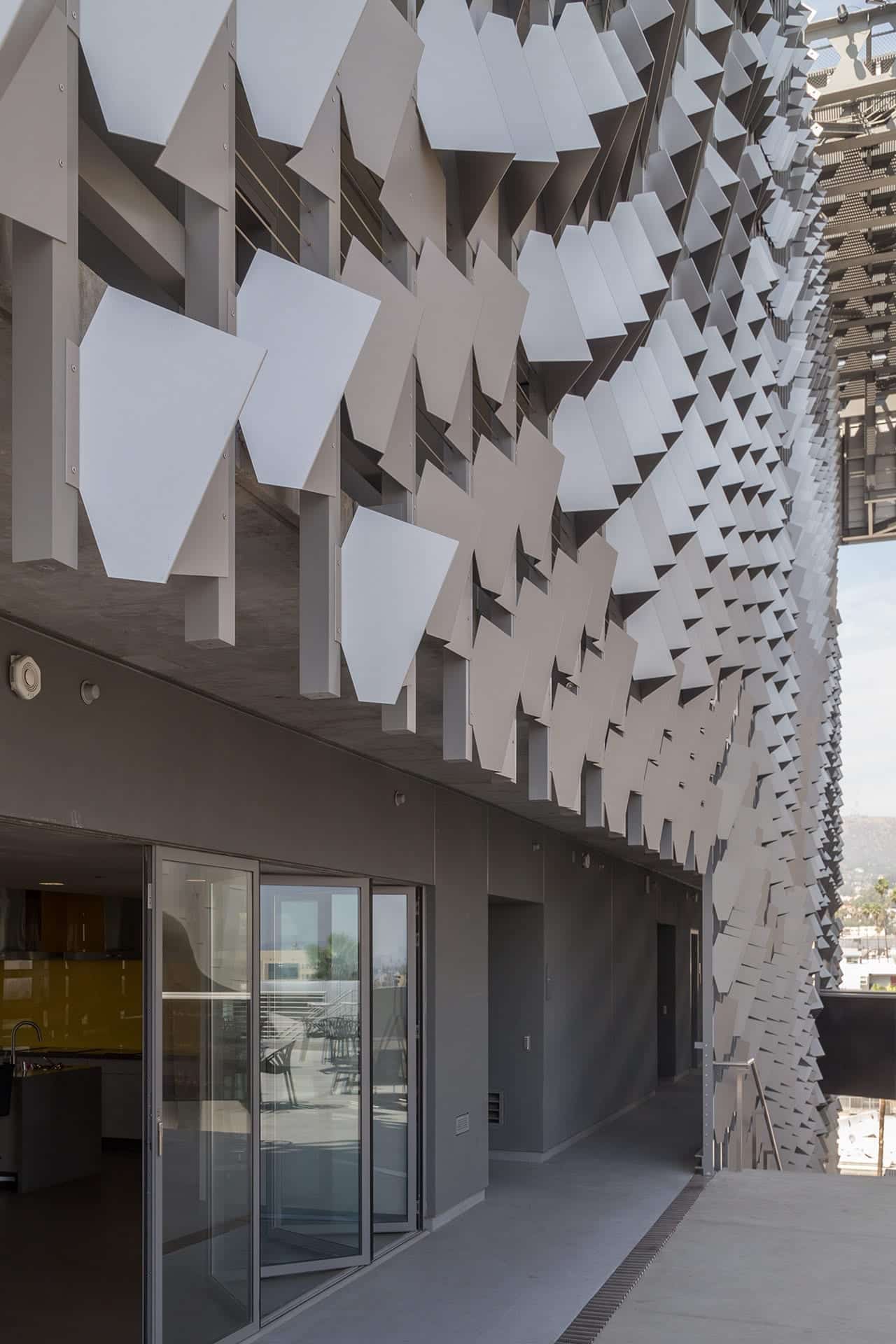 View of the exterior hallway at Emerson College Los Angeles.