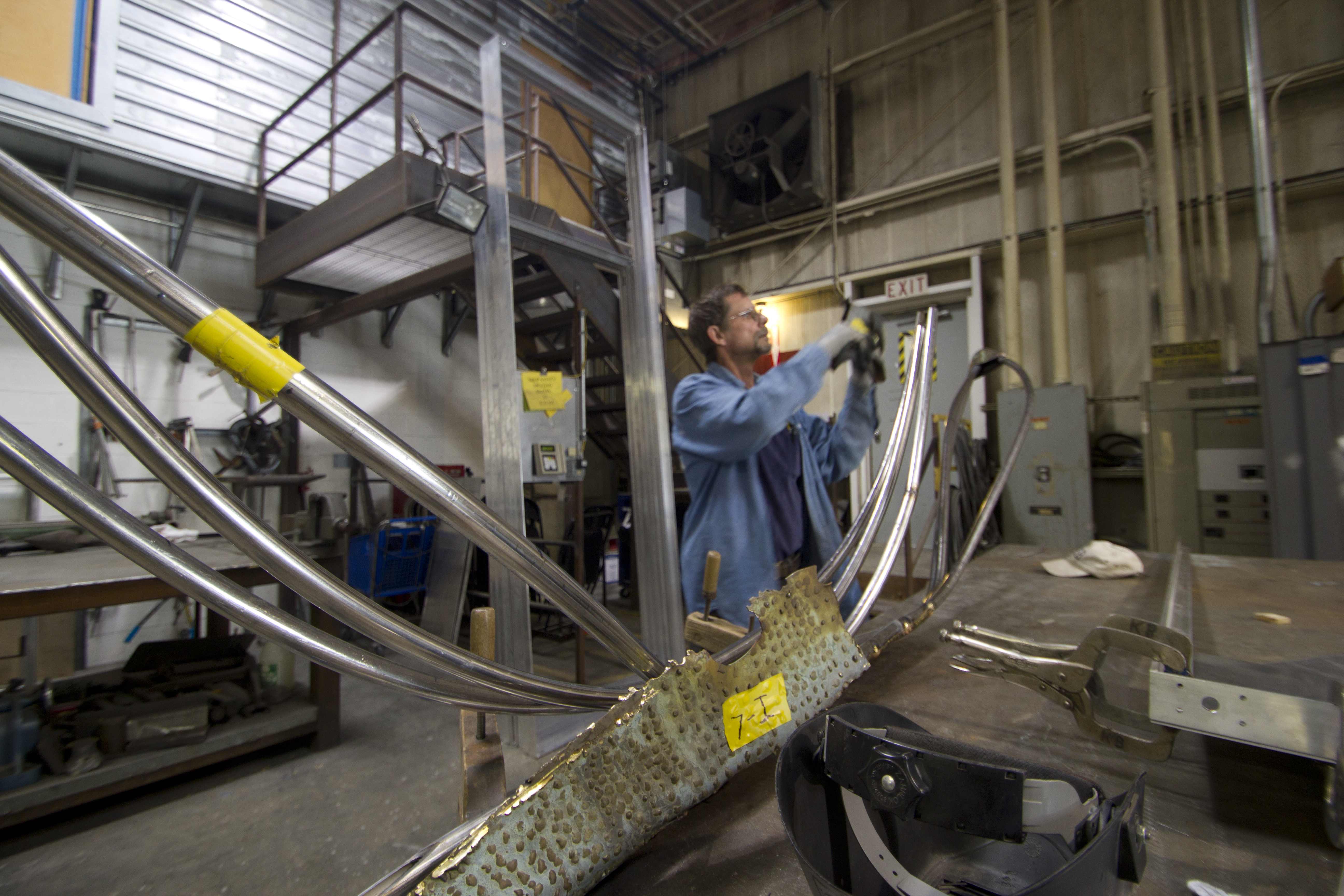 New stainless steel pipes for the Jac T. Bowen sculpture.
