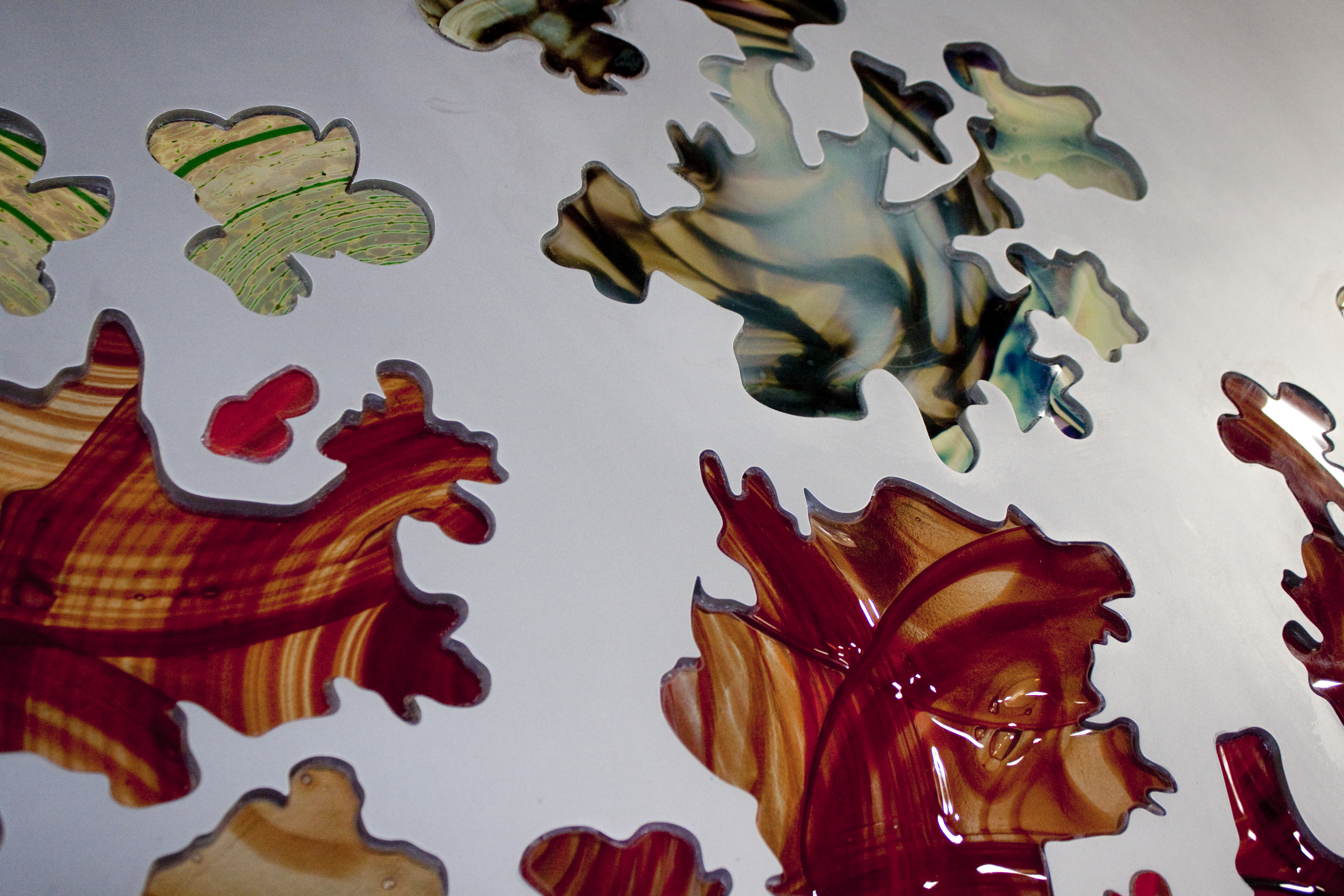 Detail of the inlaid glass on aluminum.