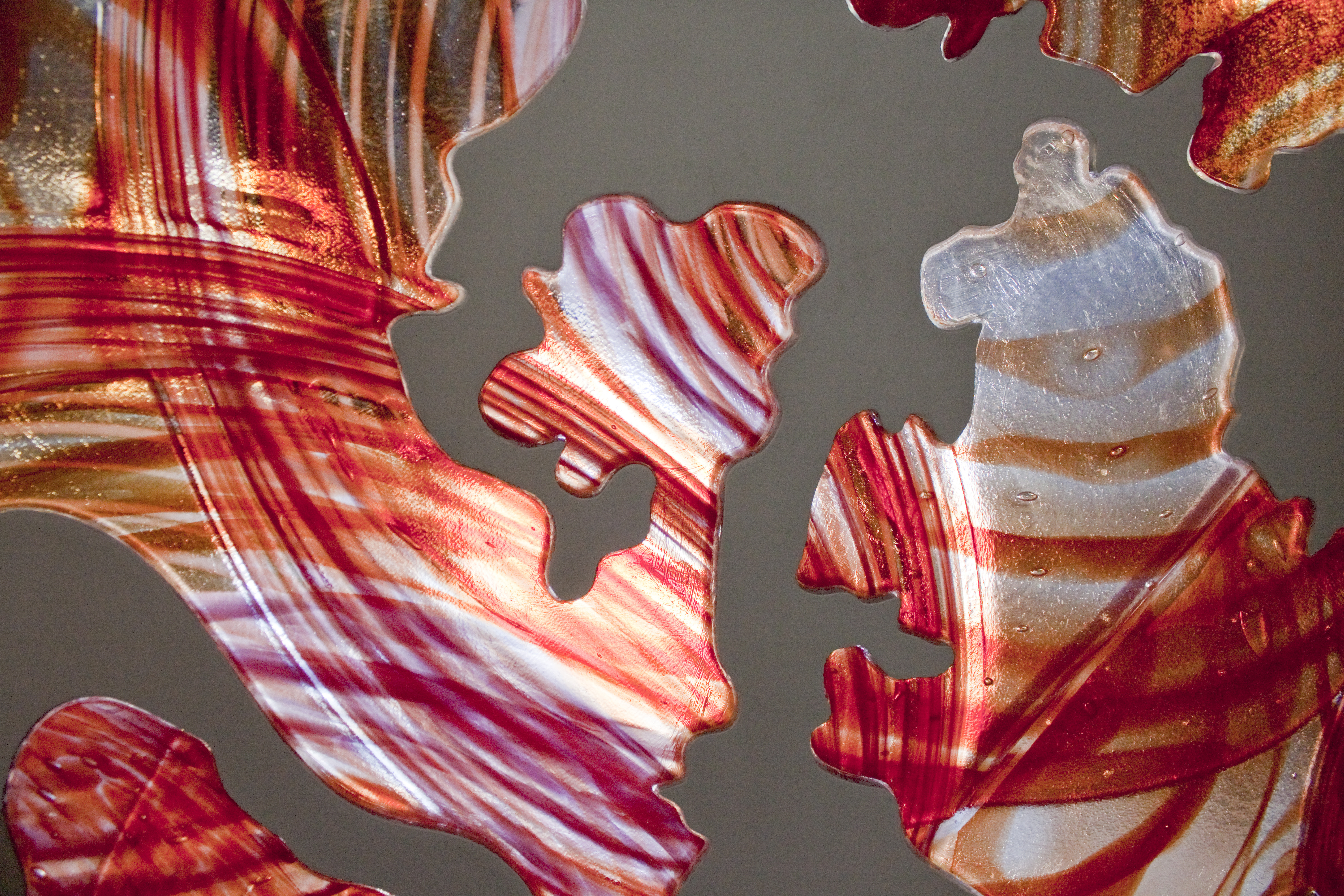 Detail of the Queen Anne's Lace artwork, showing how light can pass through the glass inlays.