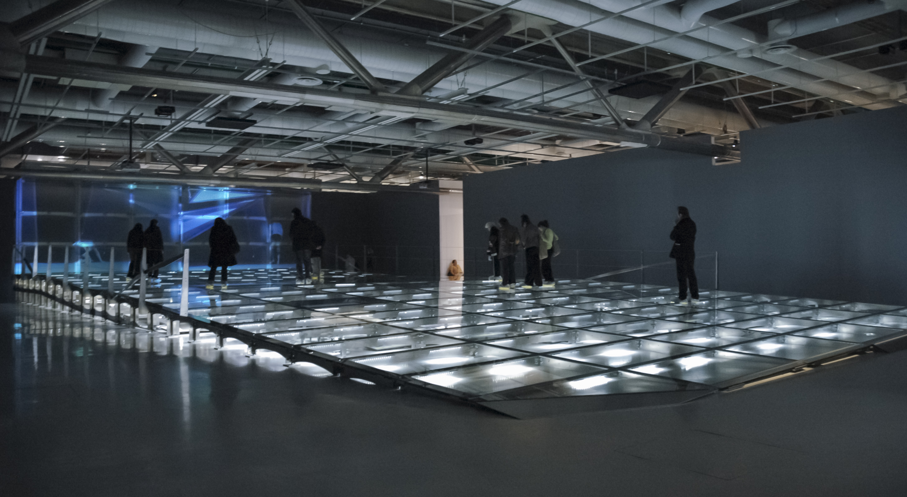 Raised glass flooring with slow-pitch at the Centre Pompidou in Paris.