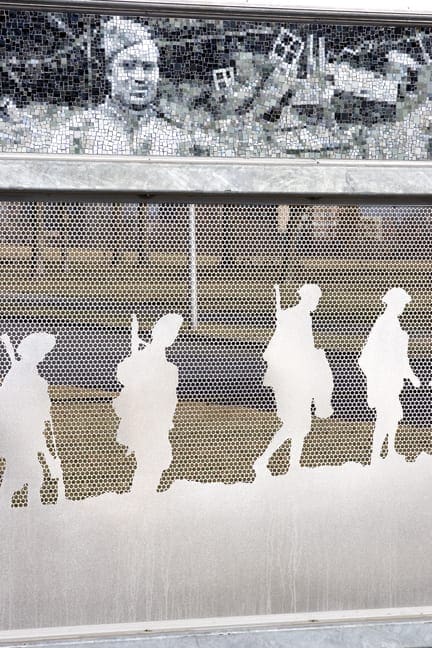 Detail of the photomosaic and perforated metal.