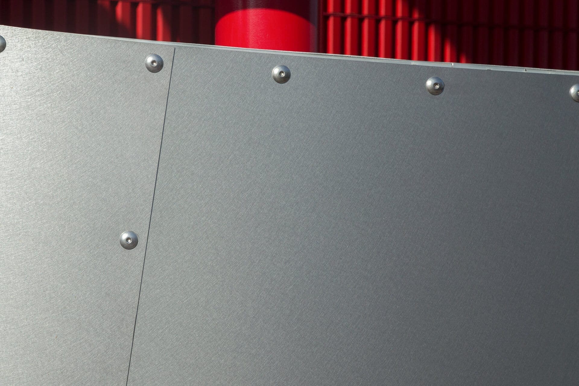 Detail of the Petersen Automotive Museum's Angel Hair Stainless steel.