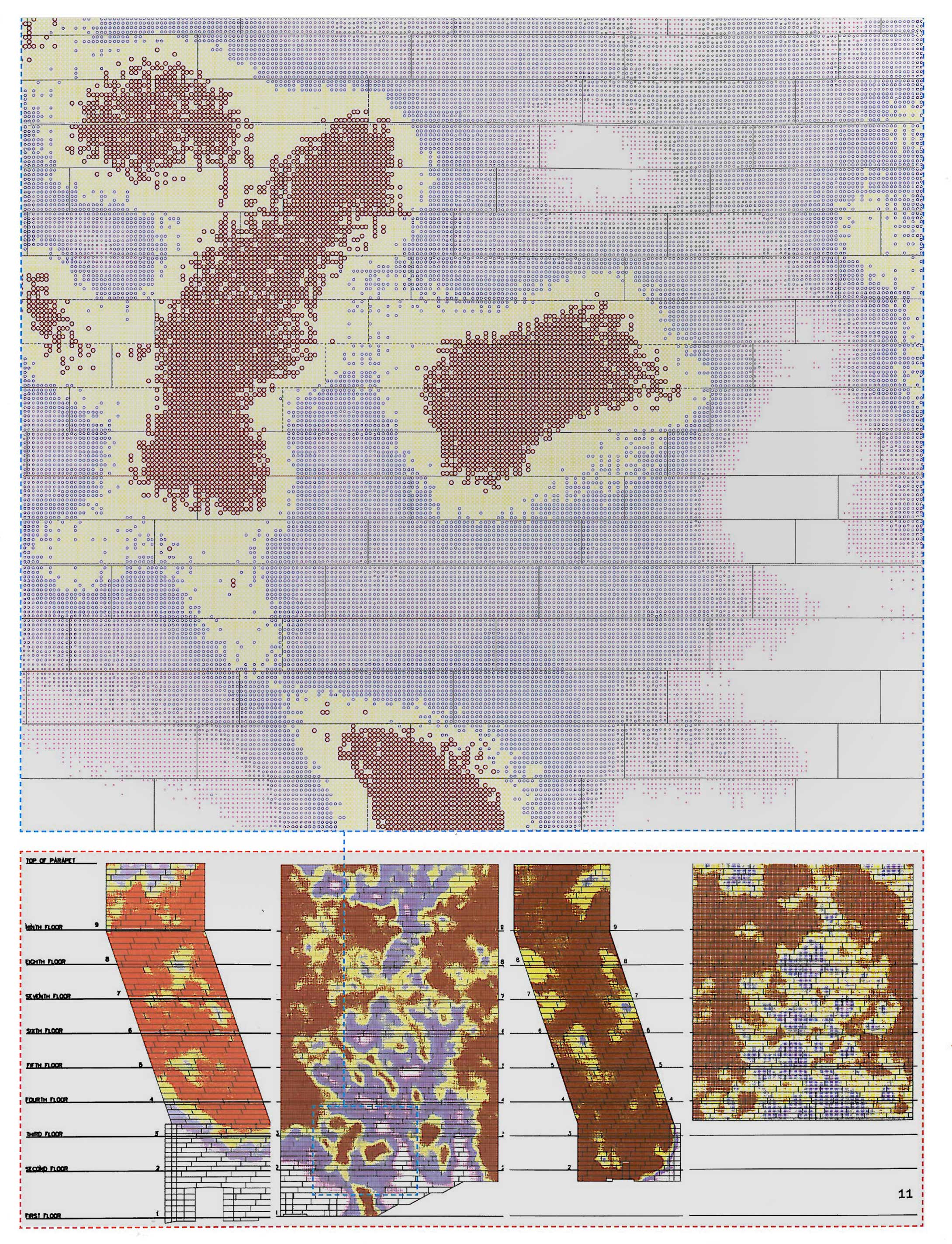Heat maps of the perforations required for ventilation on the museum's facade.