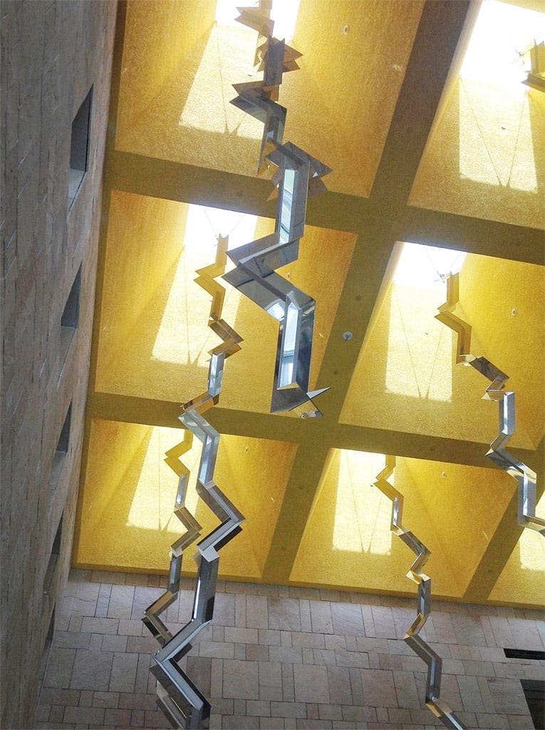 View from below a hanging sculpture at Georgetown Qatar, by Ricardo Regazzoni.