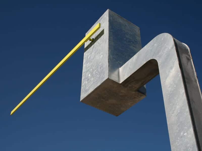Detail of the kinetic sculpture Seven Sentinels, a public artwork by Matthew Dehaemers.