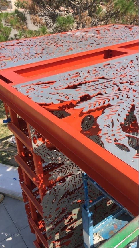 Detail of Sun Pavilion roof during installation.