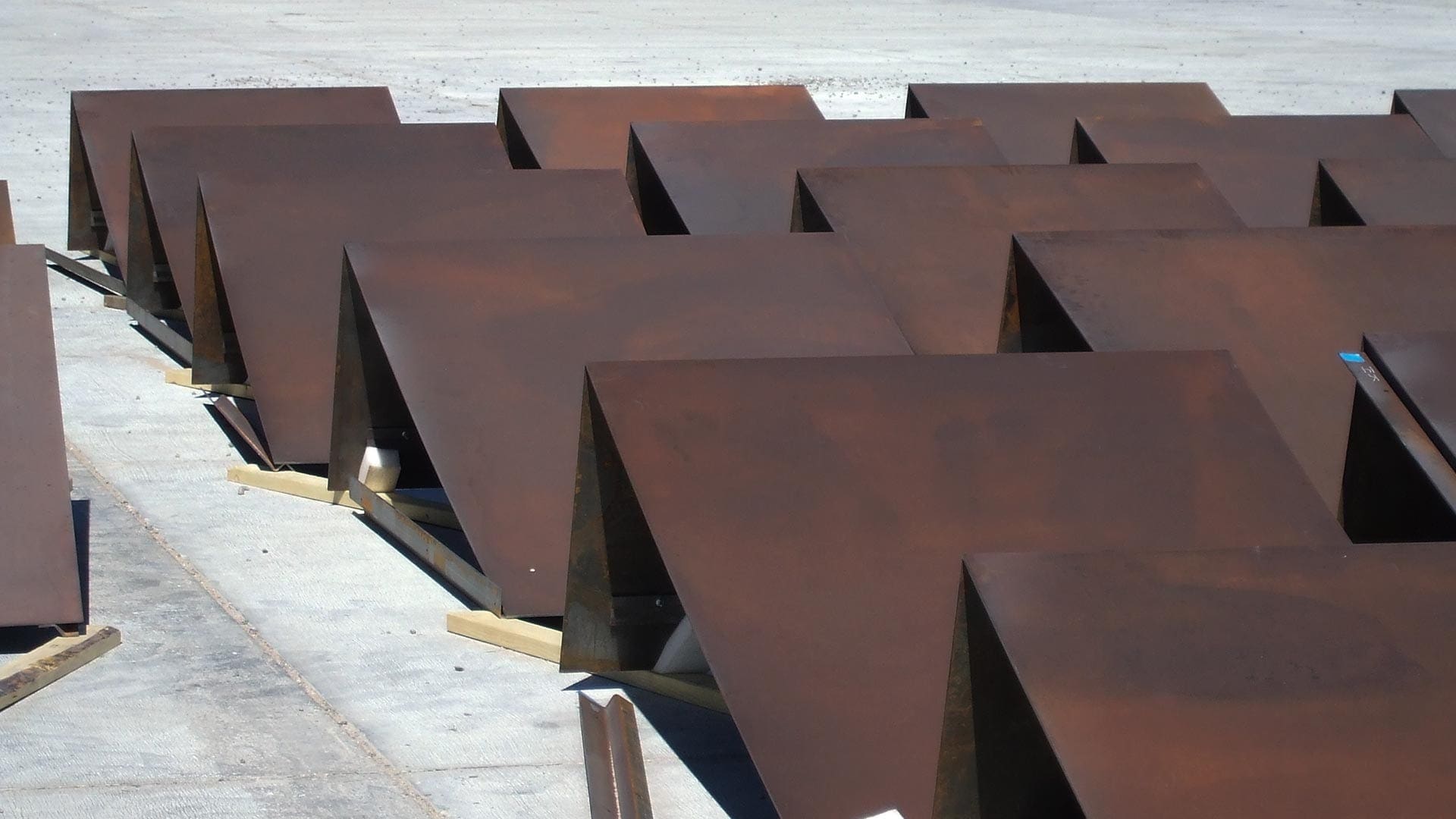 Photograph of the header panels before installation on Spaceport America.