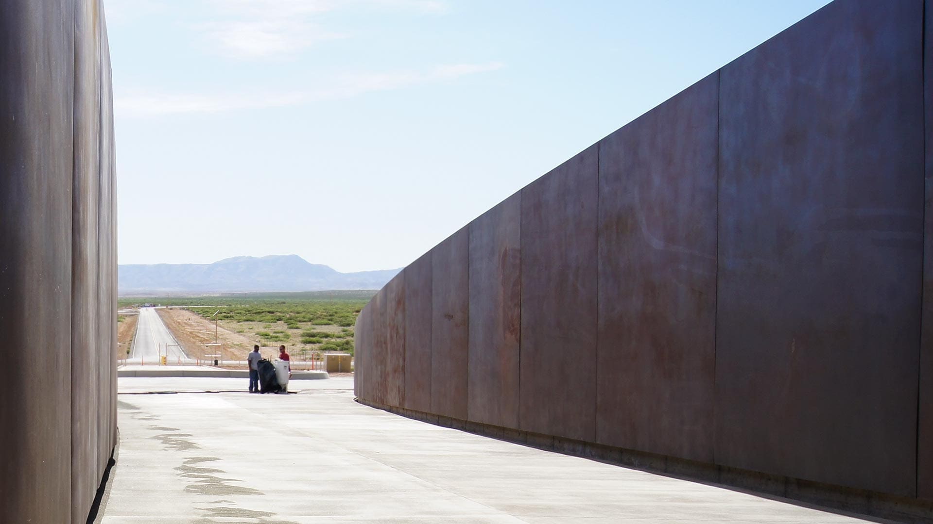Detail of the eggplant-toned Solanum surface at the entrance to Spaceport America.