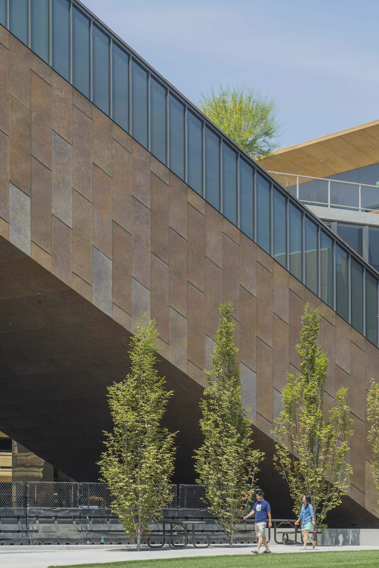 Detail of the Zinc panels on-site at the McMurtry Building in California.
