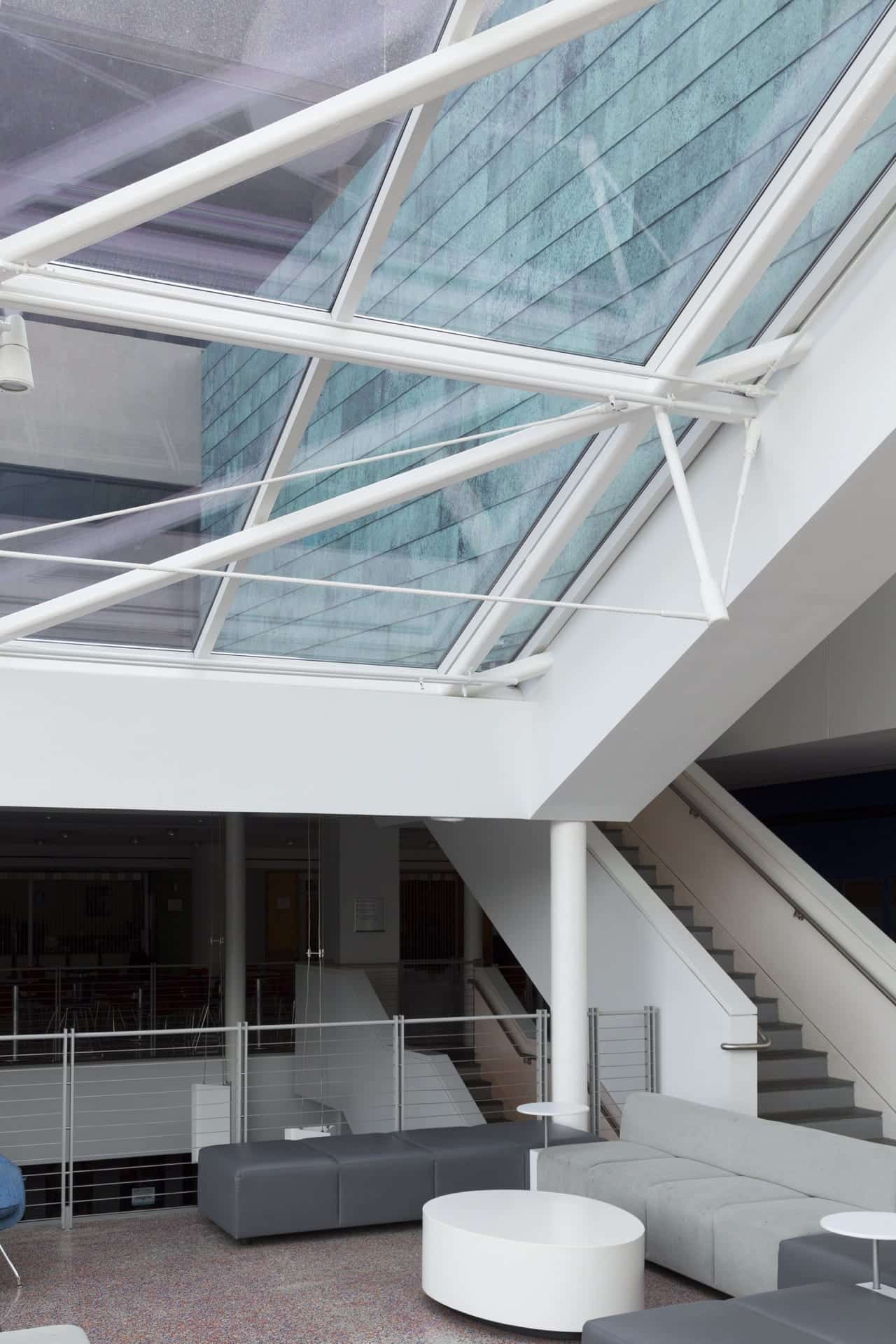 Interior view of the Star Blue™ copper panels at SUNY New Paltz Student Union Building