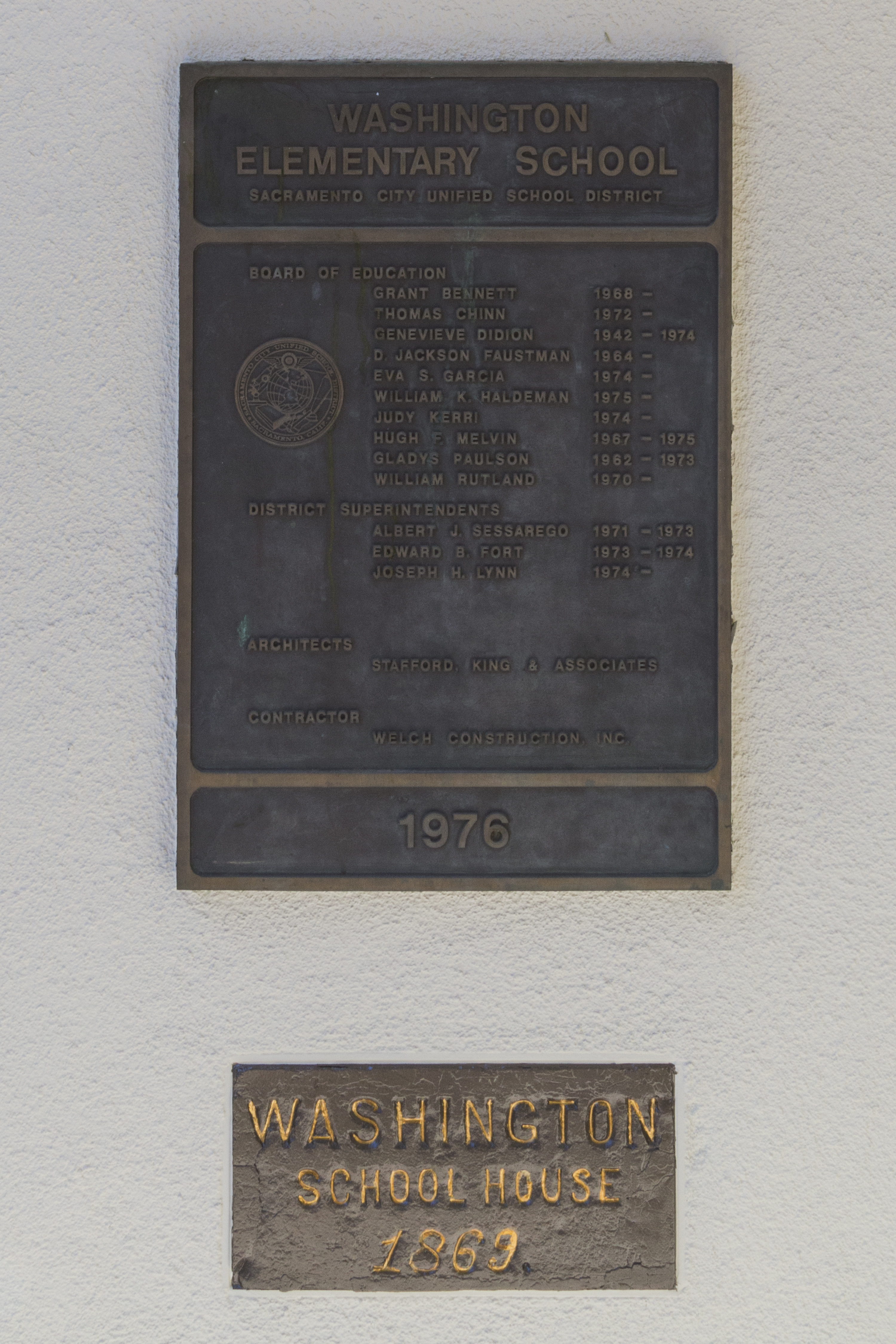 Original signage for the Washington School House.