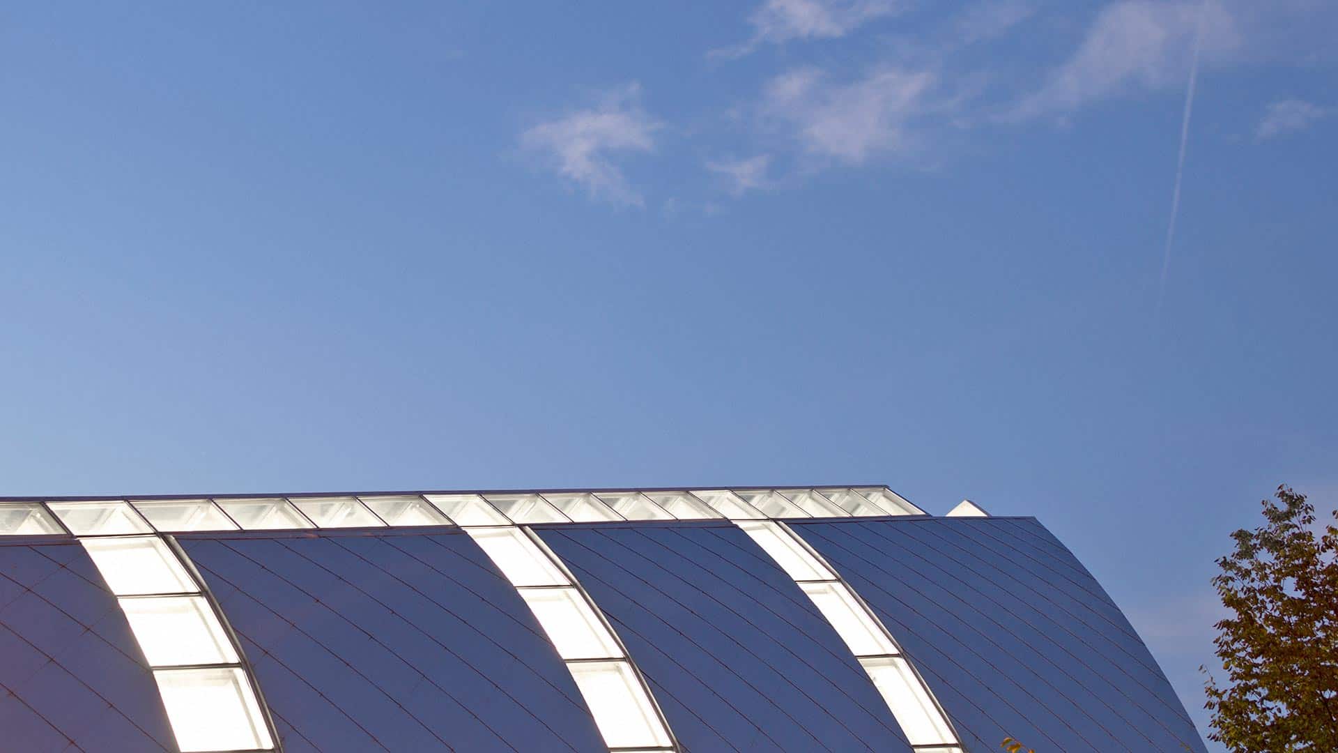 Photograph of White Chapel roof at dusk on the Rose-Hulman campus