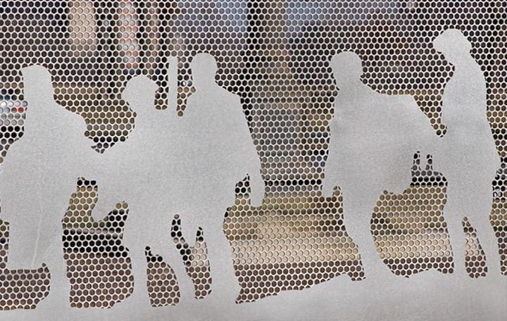 Detail of the laser-cut stainless steel gate system.