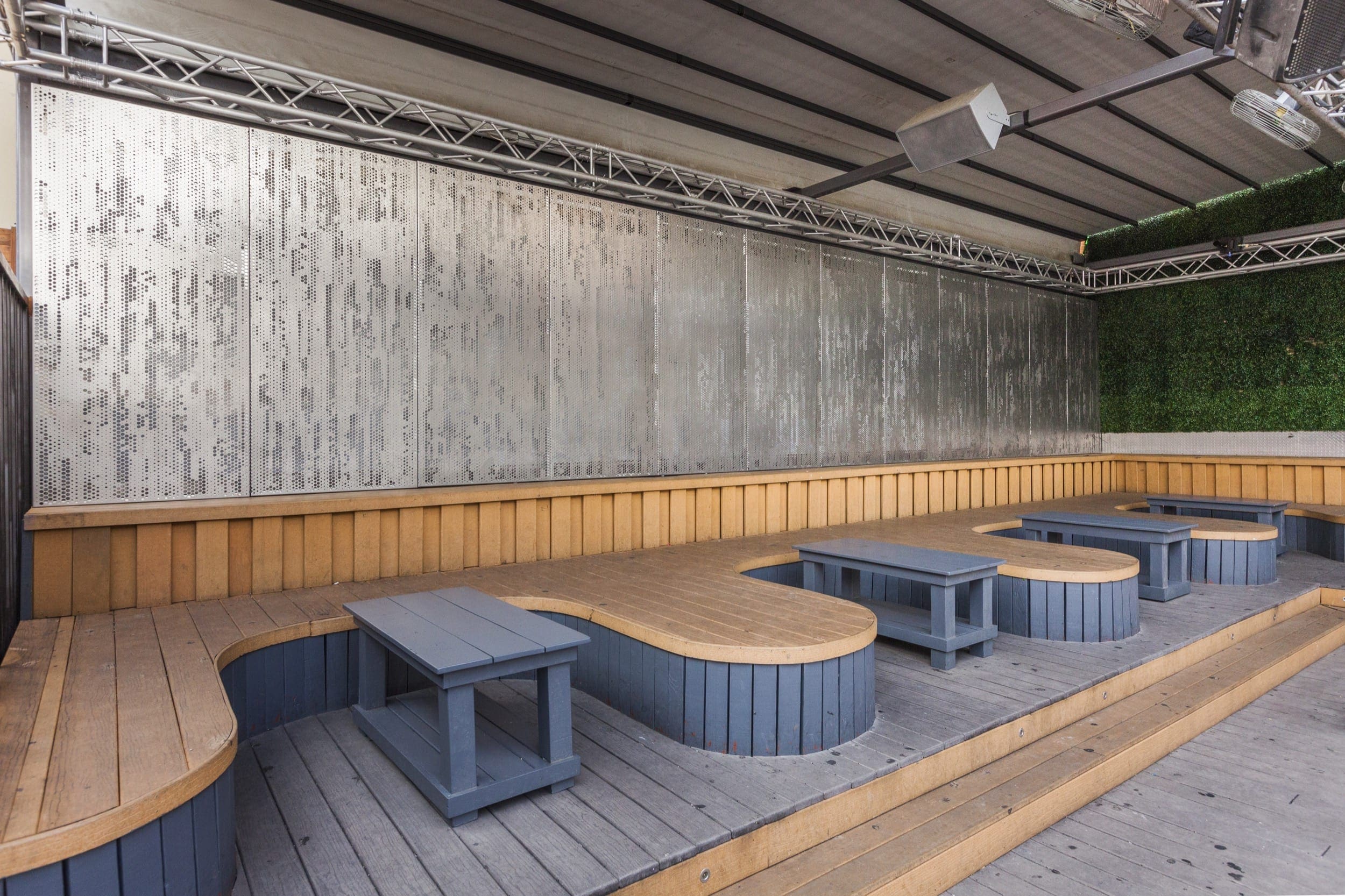 Abstract feature wall in Angel Hair stainless steel. Designed to accept diffuser and back lighting.