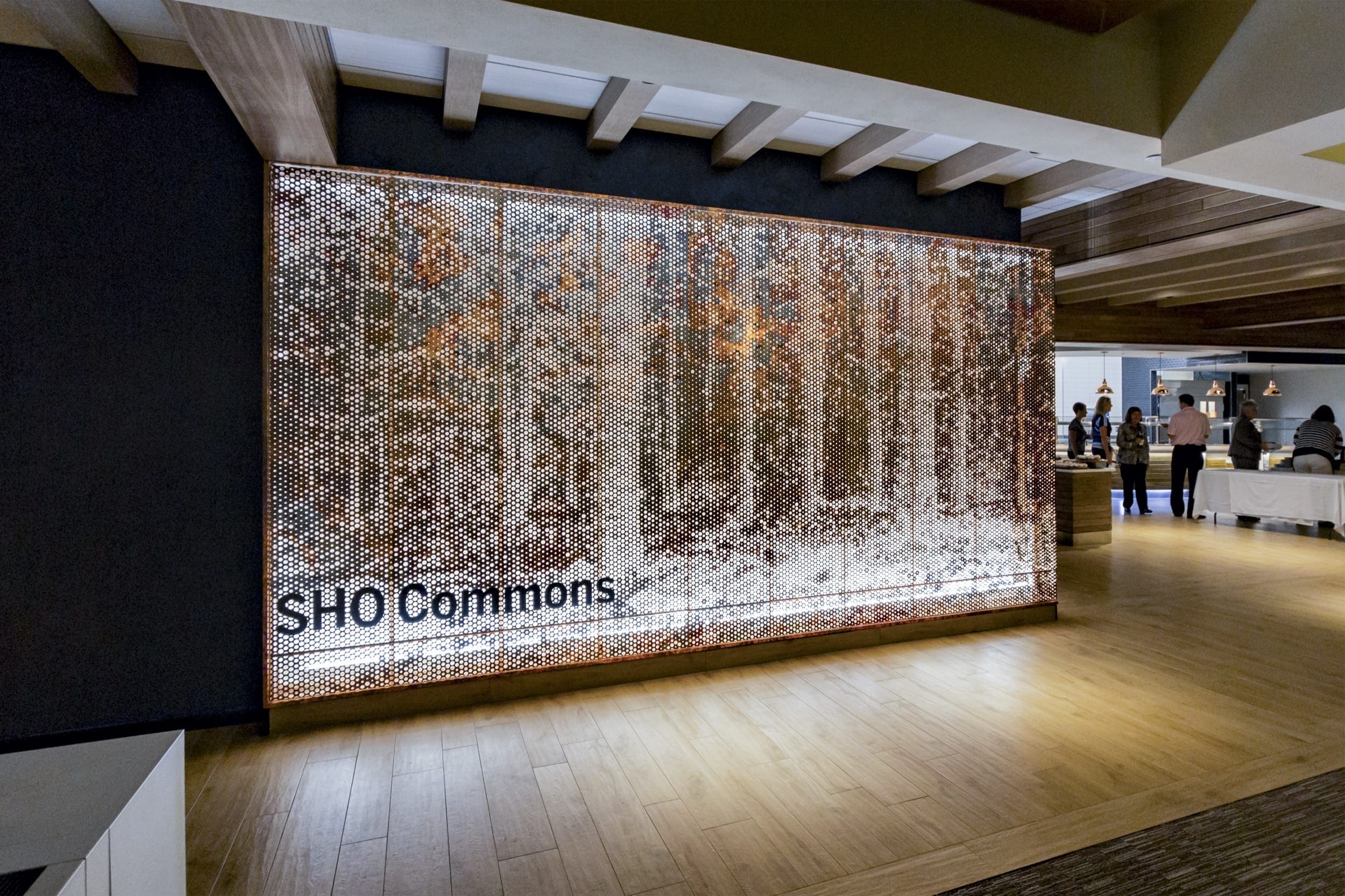 Wall and partition screens made with ImageWall in Dirty Penny™ Copper.