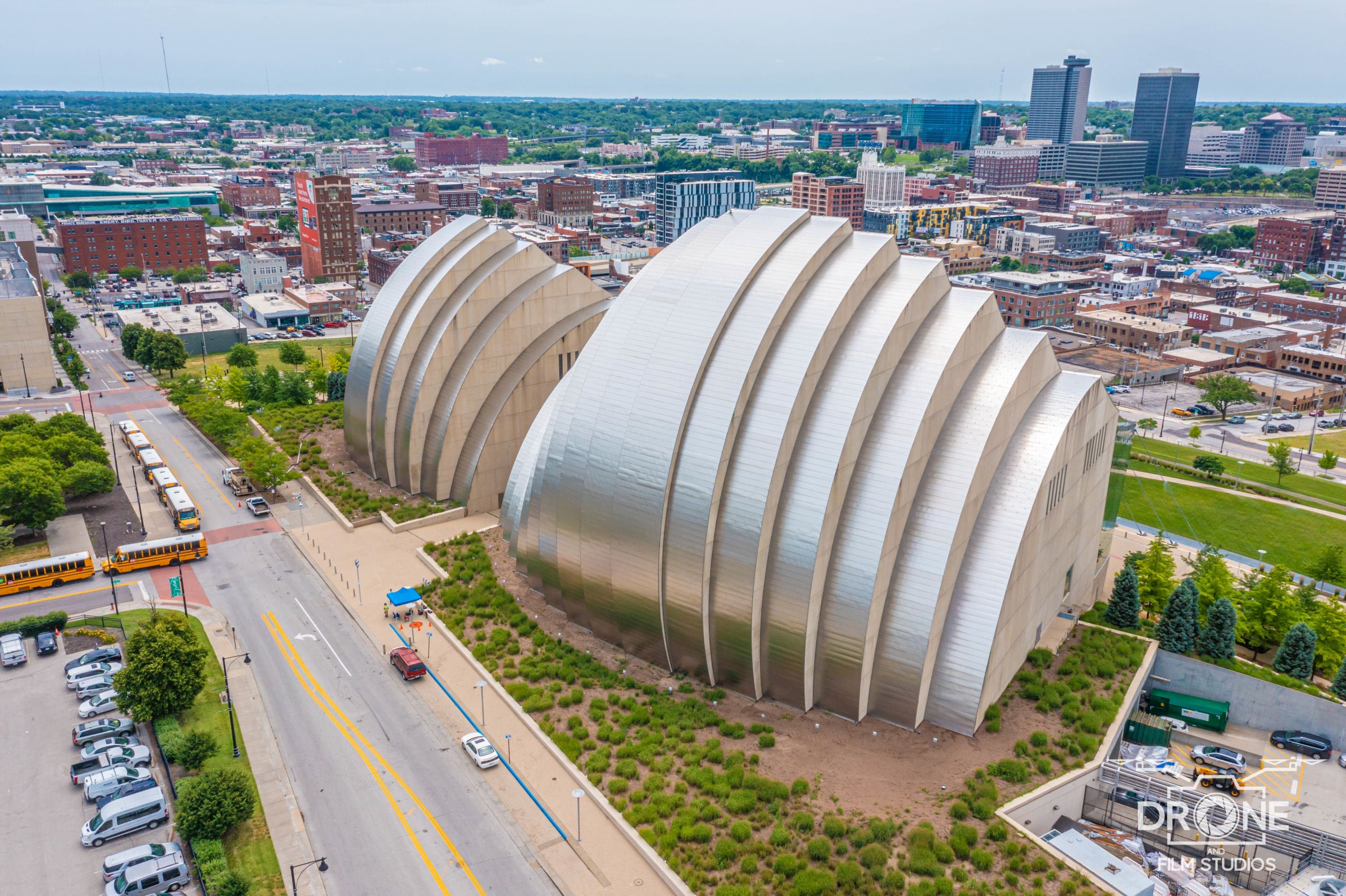 KAUFFMAN CENTER FOR THE PERFORMING ARTS clad in GB-60 stainless steel.