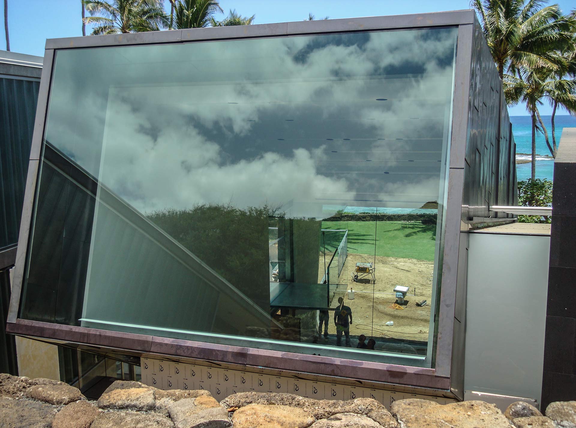 Photo of the copper window framing for Waipolu Gallery during construction